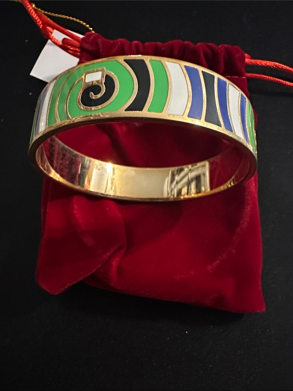 Gold-Tone Multicolor Enamel Bangle Bracelet-Green,Blue,White,Black Accents
#10